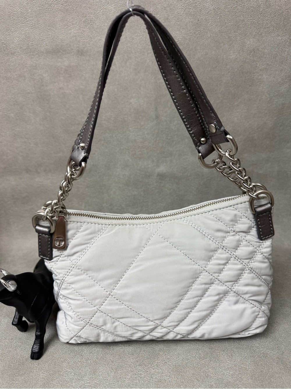 Talbots light grey Quilted Shoulder Bag with Gray Chain Straps